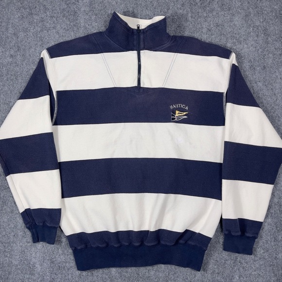 Nautica Other - Nautica Quarter Zip Pullover Mens Large Blue White Striped Pique Vintage N-625